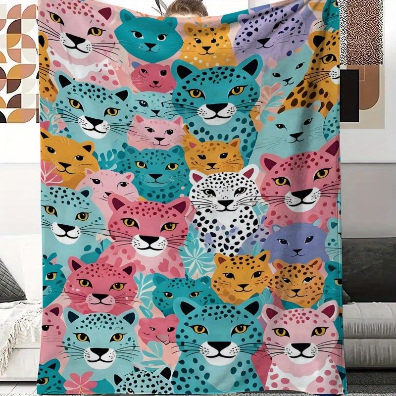 Home Textiles Face Towel - ผ้าห่มพิมพ์ลายเสือดาวสีสันสดใส เหมาะสำหรับทุกฤดูกาล เหมาะสำหรับห้องนั่งเล่น โซฟาในสำนักงาน และการเดินทาง