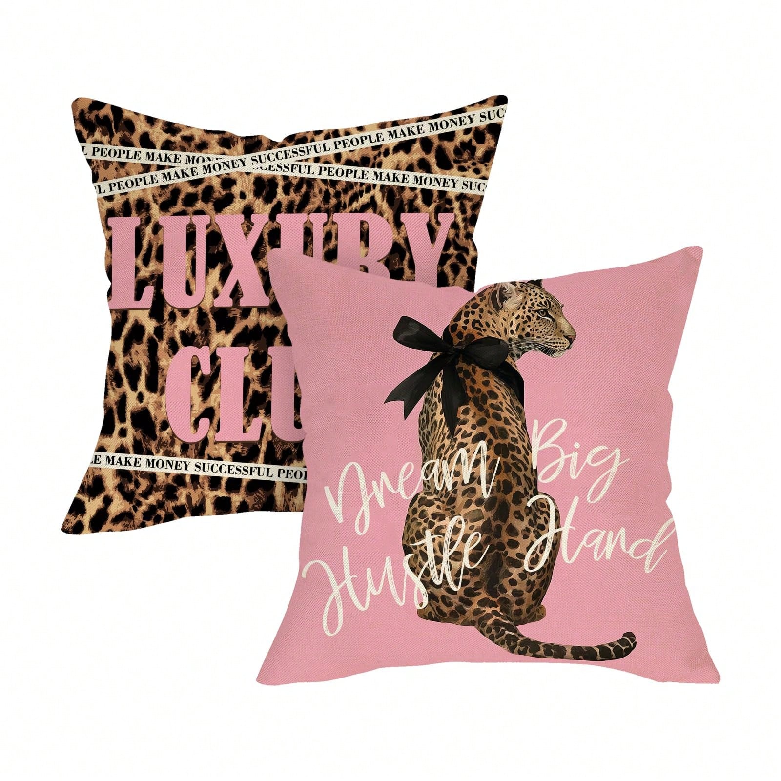 Pillow Insert 18X18 - ปลอกหมอนอิงลายเสือดาวสีชมพู 2 ชิ้น ขนาด 18x18 นิ้ว