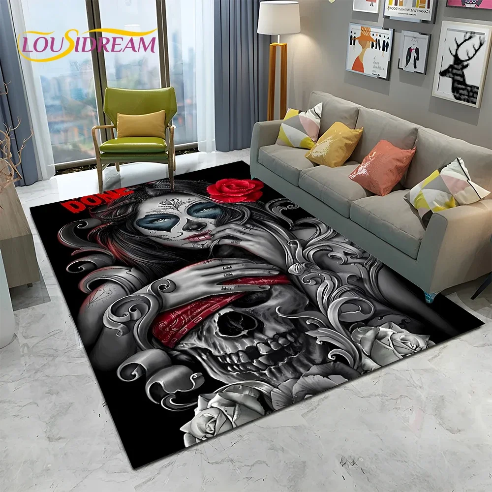 พรมลายหัวกะโหลกผู้หญิงสไตล์โกธ - Home Textiles Sale บทวิจารณ์และราคา